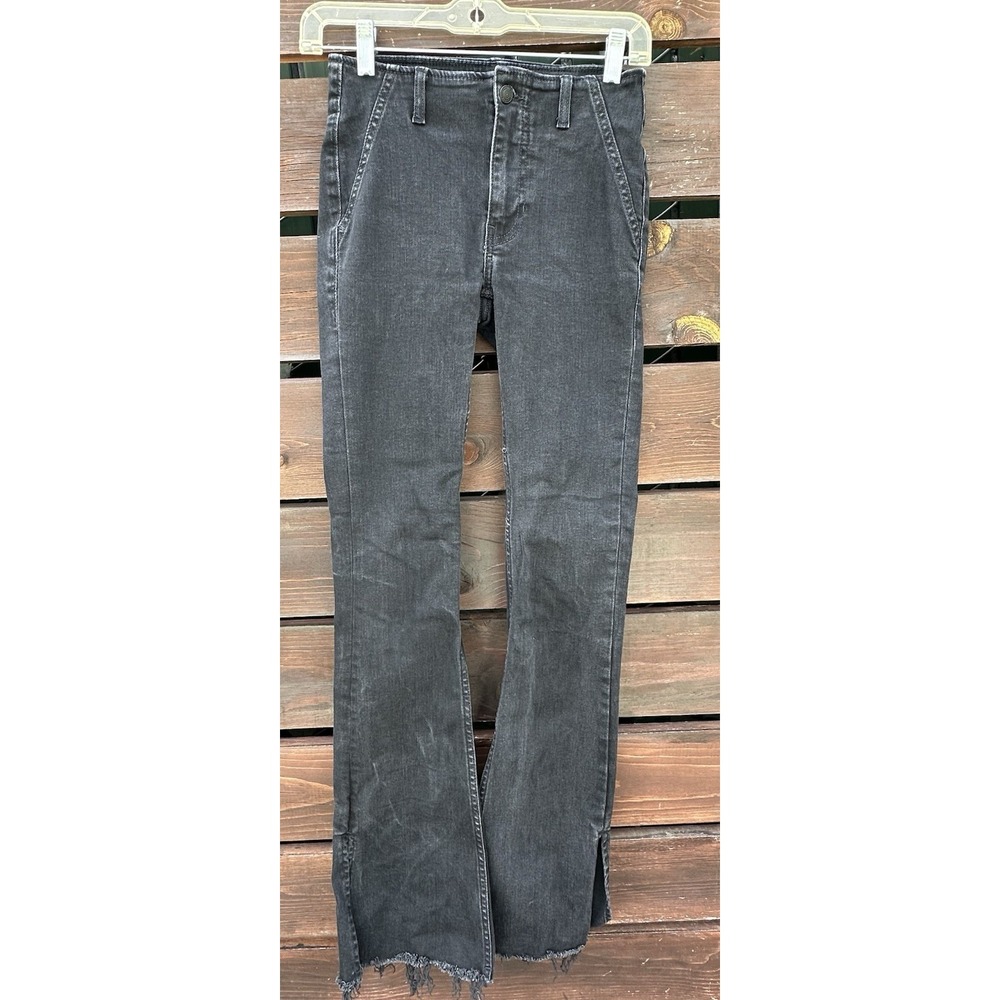 We The Free Womens Flared Bootcut Jeans‎ Black High Rise Button Size 24